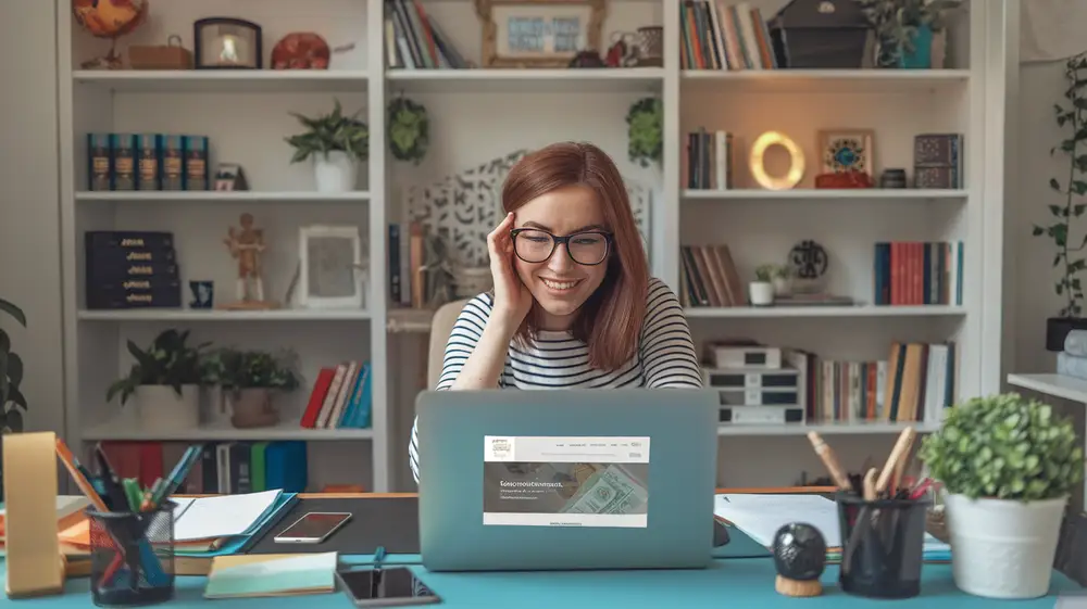 Gauk paskolą Asmuo naršo svetainę ir svarsto paspausti mygtuką "gauk paskolą".
